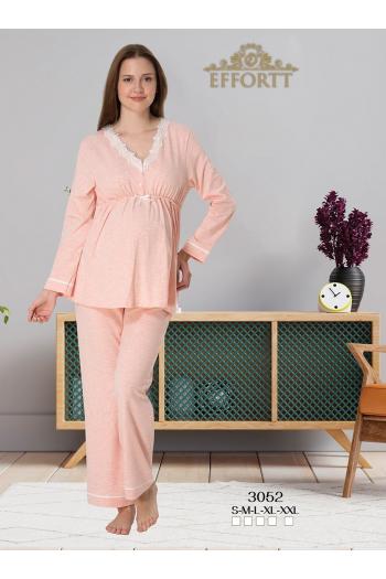 Effortt 3052 Somon Pudra Dantel Detaylı Lohusa Pijama Takımı