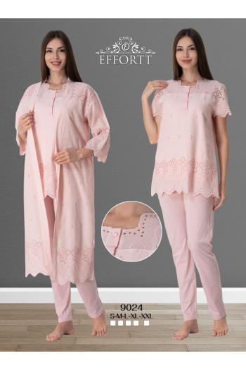 Effortt 9024 Pudra KETEN Sabahlıklı Lohusa Pijama Takımı