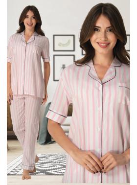 Effortt 8065 Pembe Çizgili Önden Düğmeli Lohusa Pijama