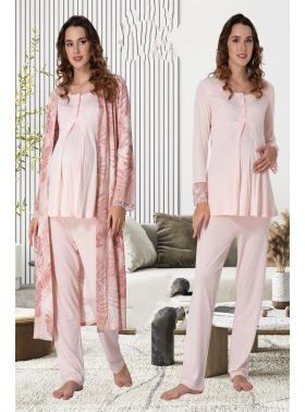 Effortt 9044 Pembe Sabahlıklı Hamile Lohusa Pijama Takımı