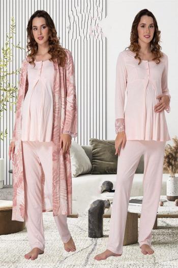 Effortt 9044 Pembe Sabahlıklı Hamile Lohusa Pijama Takımı