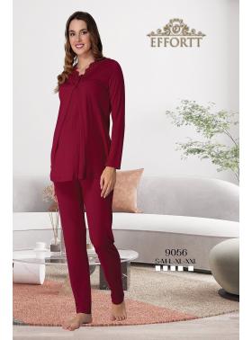 Effortt 9056 Bordo Dantel Detaylı Lohusa Pijama Takımı