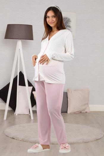 Pembe Puanlı Önden Düğmeli Lohusa Pijama Takımı 1032P