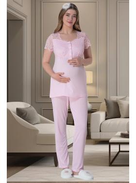 Pembe Dantelli Lohusa Pijama Takımı 6009