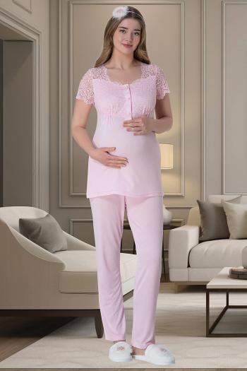 Pembe Dantelli Lohusa Pijama Takımı 6009