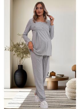 Hamile Lohusa Pijama Takım 6102 Gri 